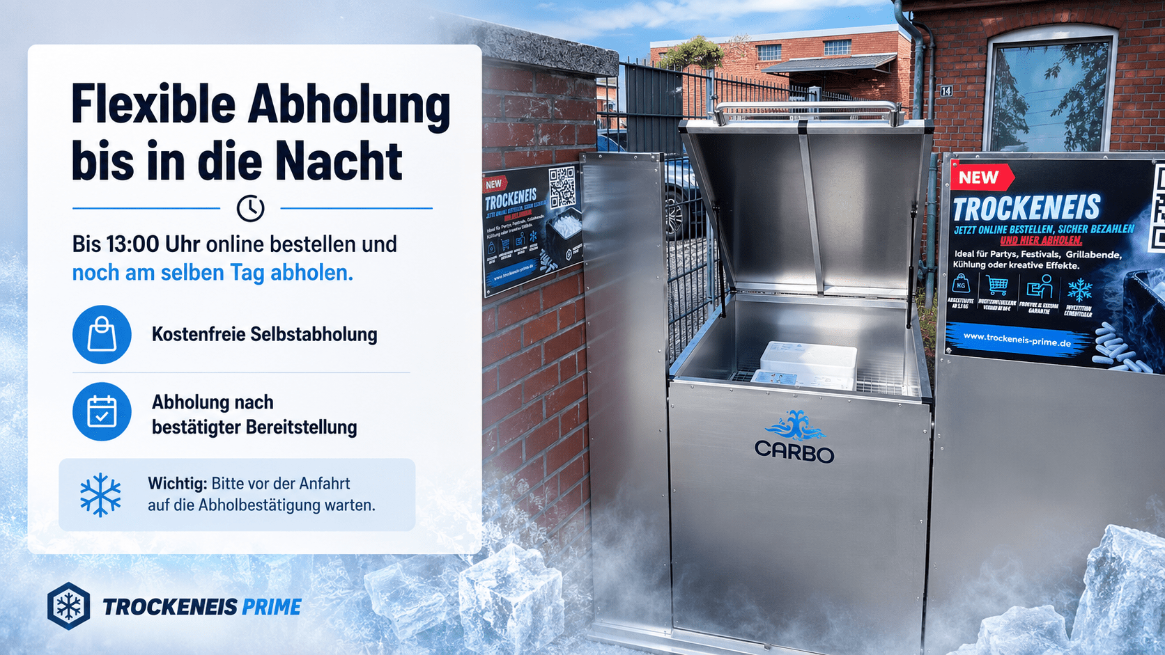 Trockeneis noch am selben Tag abholen: Neue Abholstationen in Nordhorn und Laatzen - CARBO - Trockeneis-Prime