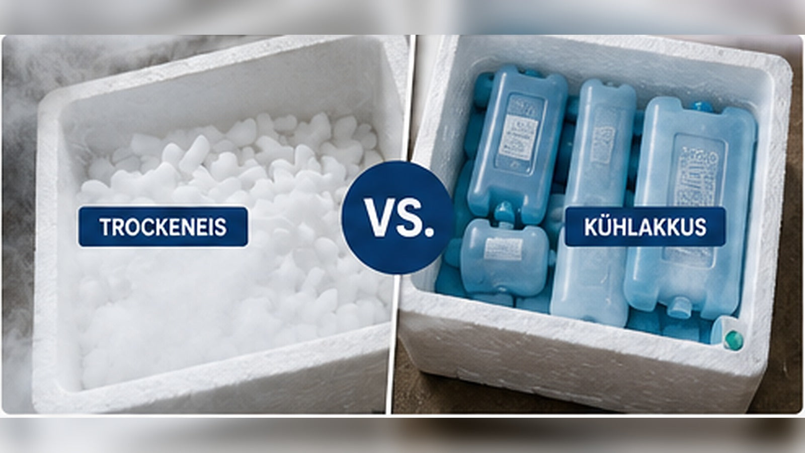 Trockeneis und Kühlakkus im Vergleich für Kühlung und Versand in einer Isolierbox